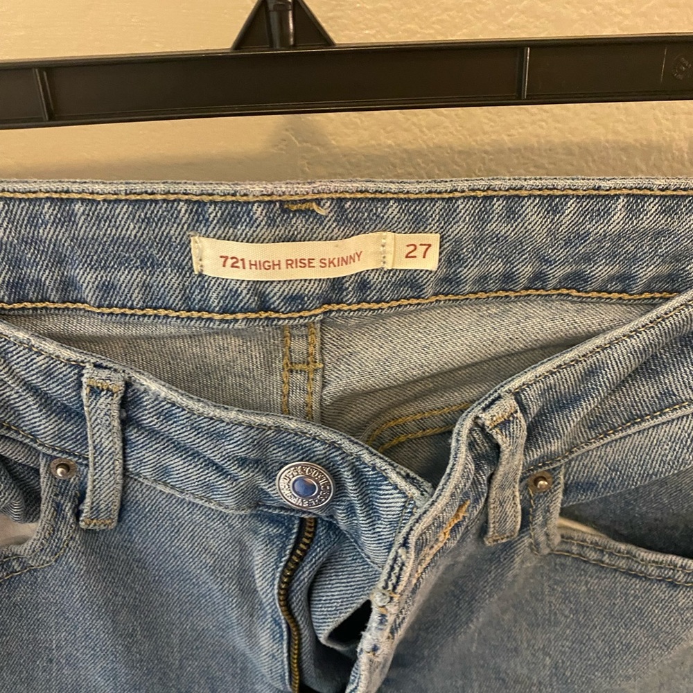 Levi’s 721 high rise ripped skinny jeans, lightly worn and distressed